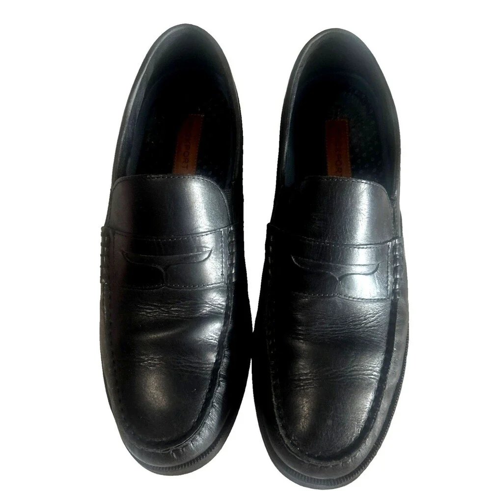 Rockport Mens 12M Wilcox Penny Loafer Moc Leather Black Slip Classic Dress Shoe